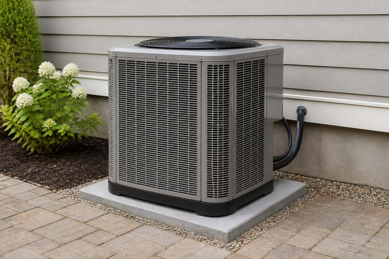 Clean central air conditioning unit in a finished utility area