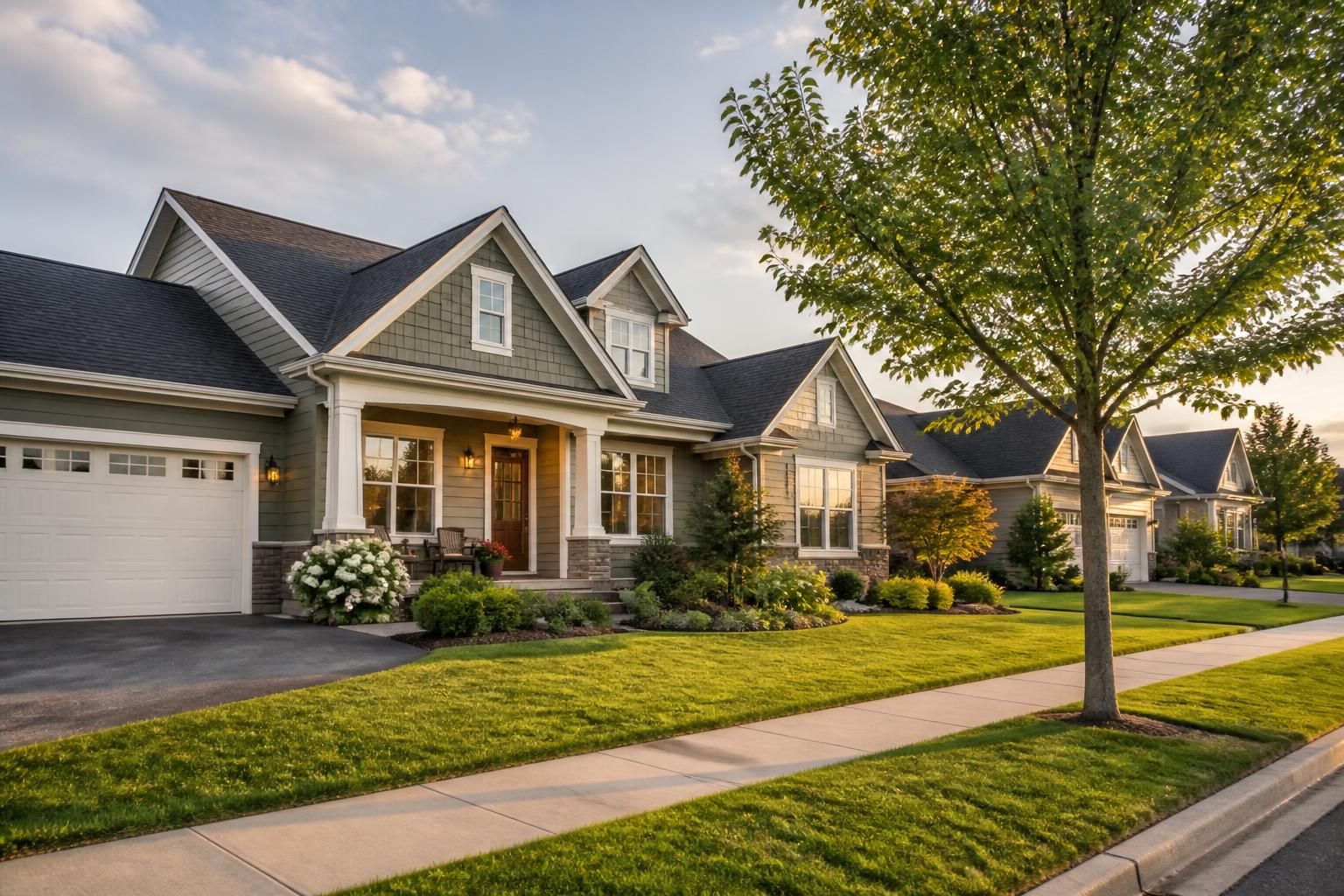 Welcoming Farragut neighborhood with manicured lawns and homes
