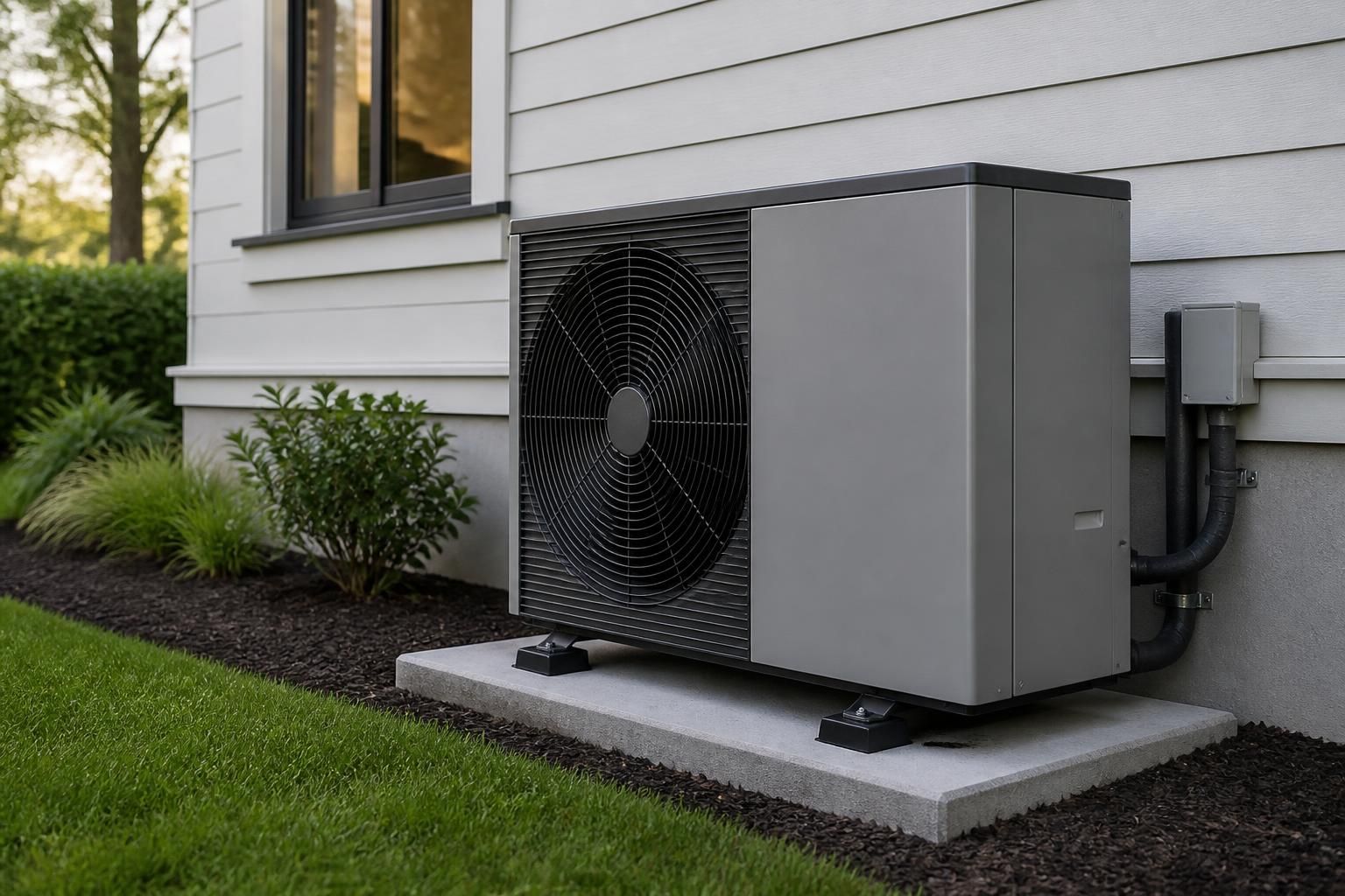 Modern heat pump installed neatly beside a home exterior