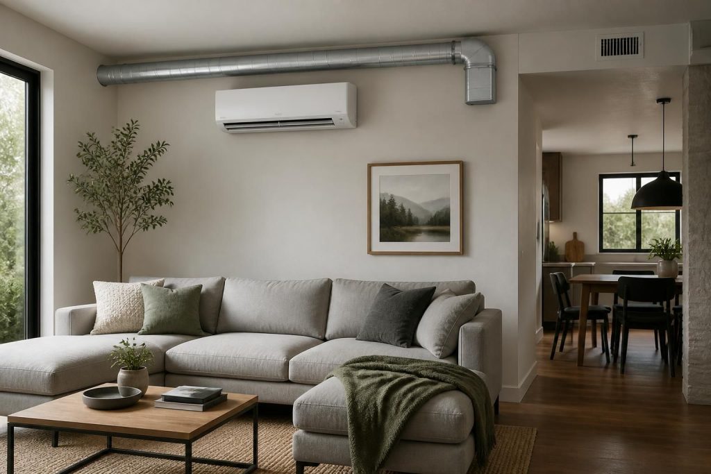 Modern home interior with a sleek wall-mounted HVAC unit