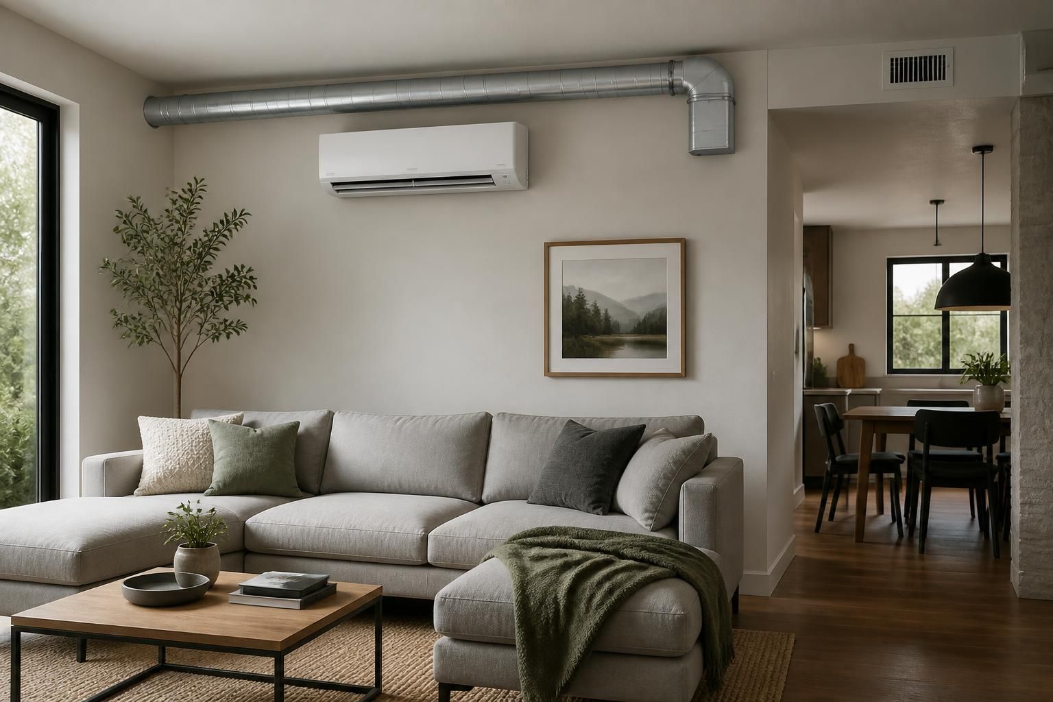 Modern home interior with a sleek wall-mounted HVAC unit